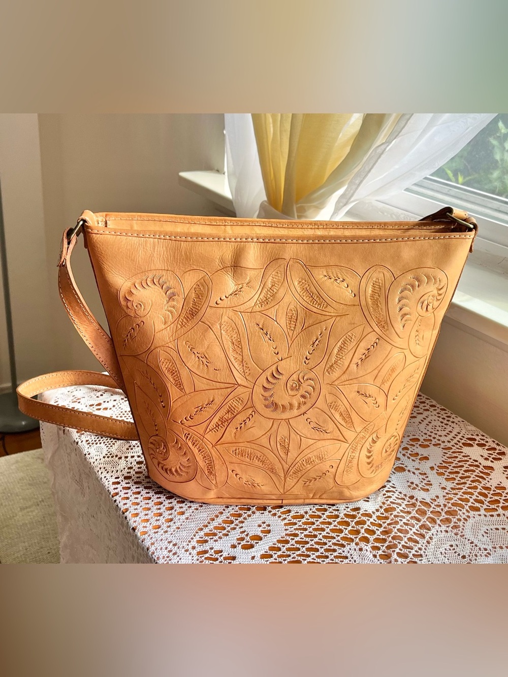 Paraguay (see description) tooled golden honey toned purse